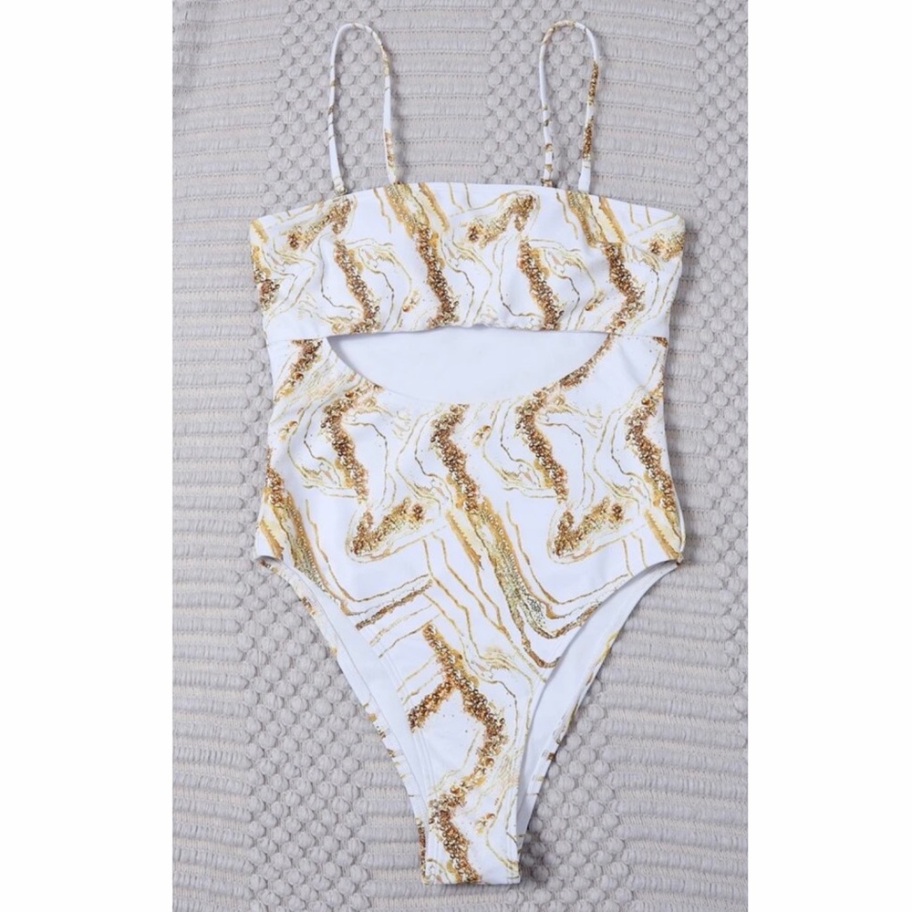 White and gold marble bathing suit